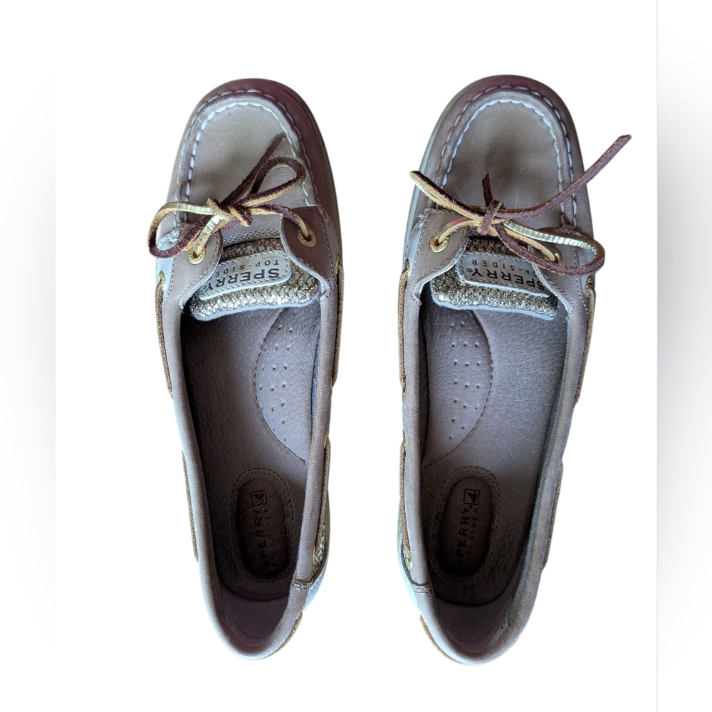 Sperry Angelfish TopSiders Gold Sparkle Tan Boatshoes sz 8